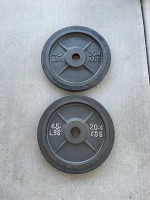 ¡Raro! "Par de placas de peso de parachoques olímpicas de 2"" de 45 lb de colección total 90 lb sin marca" Foto 1 de 4
