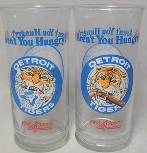 Vtg 80s Detroit Tigers Burger King Blue Jays, Yankees, Bat, Glass Set of 2 Used - Picture 1 of 6