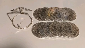 Antikes Set 12 Webster Sterlingsilber Überfang auf Glas 3"" Untersetzer in Halter - Bild 1 von 7