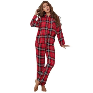 Home Wear Conjunto Pijama Dos Piezas Mujer Rojo Cuadros Manga Larga Otoño/Invierno - Imagen 1 de 7