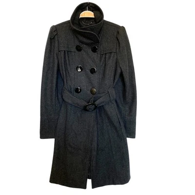 Casaco feminino Guess Y2K funil pescoço peito duplo mistura de lã com cinto G carvão - Imagem 1 de 4