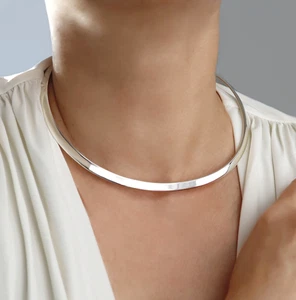 Choker Necklace 925 Silver Tapered Solid Hallmarked Sterling Torque for Women - Picture 1 of 6