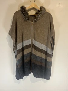 Original Maggie T Sz 0-1 Brown Striped Lambswool Fur Trimmed Sh Sl Zip Up Vest - Picture 1 of 9