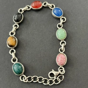 Vintage Egyptian Revival Sterling Silver Link Bracelet - Picture 1 of 6