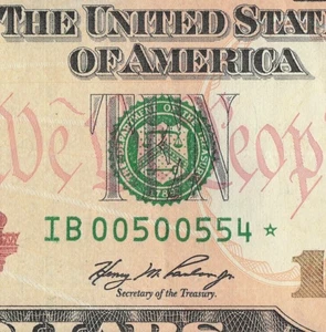 2006 $10 Bill Star Note IB00500554* Quad Triple 0000/555 New York Star Note NY - Picture 1 of 12