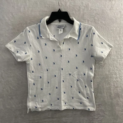 Женский топ-поло Pendleton белый маленький геометрический морской хлопок короткий рукав - Изображение 1 из 4