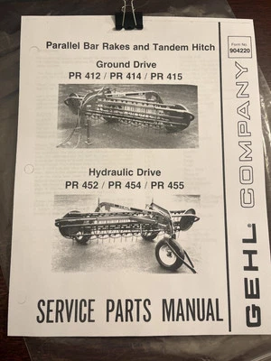 Gehl 412 414 415 452 454 455  Parallel Bar Rake  SERVICE PARTS MANUAL Catalog - Image 1 of 4