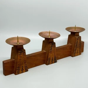 Kerzenhalter Kerzenständer - Holz & Kupfer - DDR Vintage Brandmuster - Bild 1 von 7