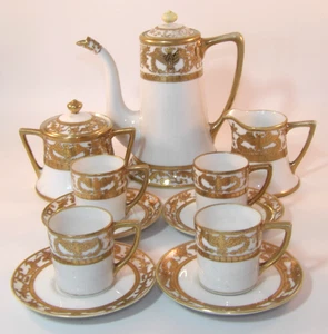 Antico set caffè Noritake 11 pezzi rialzato dorato esotico uccellino art deco anni 20 ottimo stato - Foto 1 di 19