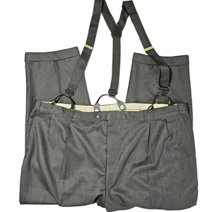 Men's Warehouse Classic Gray Dress Pants with Suspenders Stylish and Comfortable - Picture 1 of 8