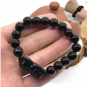 Obsidian Luck Attract Good Xiu Shui Wealth Bracelet Black & Feng Wealth Stone Pi - Picture 1 of 10