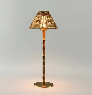 Athena R Organic Cordless Rechargeable Genuine Bamboo and Rattan Shade LED Table - Image 1 of 4