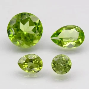 π 1.71ct 4pcs Lot Round & Pear Natural Green Peridot - Untreated, Africa Gems - Picture 1 of 4
