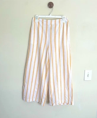A.N.A. Pantalones Palazzo Pierna Ancha Amarillo Rayas Lino Algodón Recortados Mujer’s Pequeños Foto 1 de 4