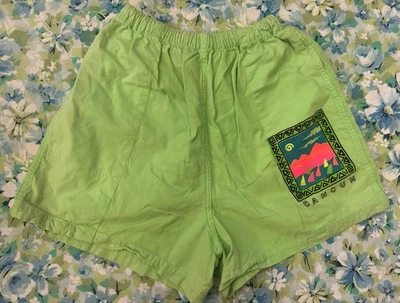 复古 90 年代短裤 坎昆 墨西哥海滩 冲浪 滑冰 霓虹 绿色 图形 打印 M L Rad! — 第 1/4 张图片