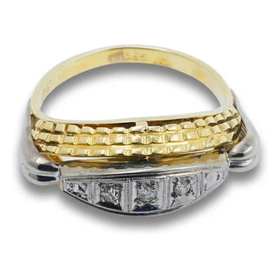 Ring Diamant Vintage 585 Gold 14 Kt Gelb-Weißgold Bicolor Wert 830,- - Bild 1 von 4