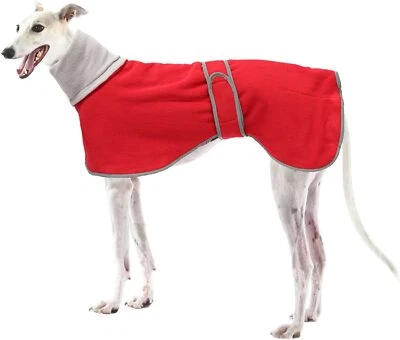 BNIP NEW GREYHOUND LURCHER 30-31" THICK FLEECE WINTER COAT JACKET RED SNOOD NECK - Image 1 of 2