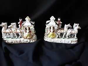 Vintage Pair ( Right & Left) Bookends Beautiful Horse Carriage Occupied Japan - Picture 1 of 7