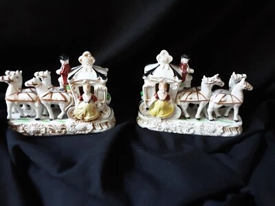 Hermoso par de sujetalibros vintage (derecha e izquierda) carruaje de caballos Japón ocupado Foto 1 de 4