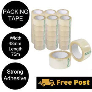 Clear Packaging Tape Sticky Rolls Packing Boxes Cartons 75 metre x 48mm MELB - Picture 1 of 1