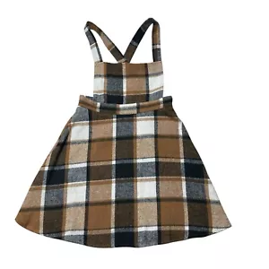 Plaid Overall Dress Skirt Size Small Brown Black Beige Woman's school core - Picture 1 of 11