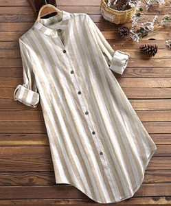 Túnica con botones a rayas caqui Cellabie para mujer talla XL #90599184 - Imagen 1 de 2