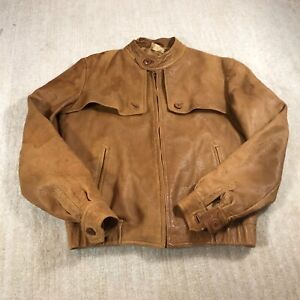 Vintage Gucci Jacket Mens Small Full Zip Leather Jacket Coat Moto Brown VTG 70s