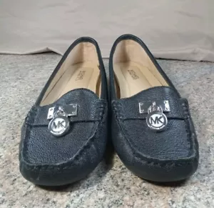 Michael Kors EUC Womens 6.5M Casual Loafer Flats Black Moc Leather Slip On - Picture 1 of 7