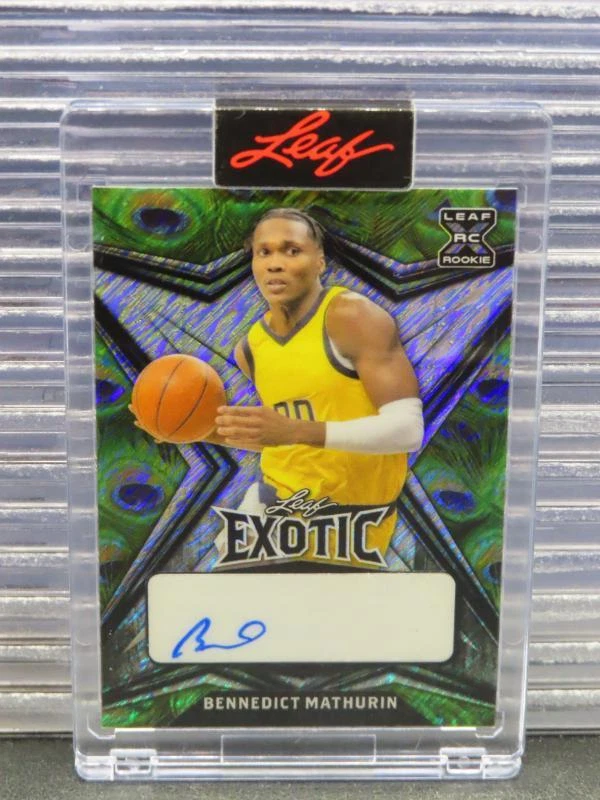 2022-23 Leaf Exotic Bennedict Mathurin XRC Peacock Shimmer Rookie Auto RC #2/6