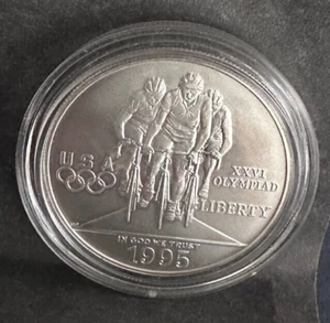 1995-D Atlanta Olympics Cycling Gem BU Commemorative Silver $1 Coin - Picture 1 of 2