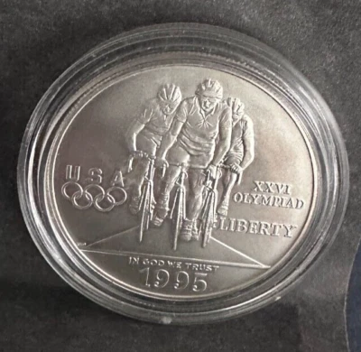 1995-D Atlanta Olympics Cycling Gem BU Commemorative Silver $1 Coin - Image 1 of 2