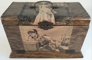 1890 Victorian Sepia Photograph Photo Celluloid Vanity Dresser Box Large Women - Picture 1 of 1