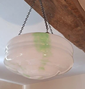 Art Deco Hanging Green White Bowl Flycatcher Plafonnier Pendant Light Lamp Shade - Picture 1 of 5
