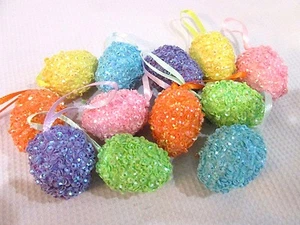 Easter Pastel SPARKLE Eggs Egg 1.75" Hanging Tree Ornaments Set of 12  - Picture 1 of 1