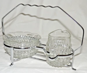 Glas Diamant Punkt Muster Zucker & Milchkännchen Set mit Edelstahl Träger - Bild 1 von 3