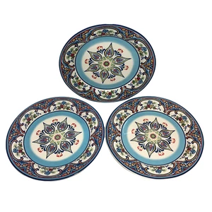 3 Euro Ceramica Zanzibar Dinner Plates Southwest Blue Spanish Floral  - Picture 1 of 5