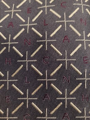 CHANEL Tie, Dark Gray w/ Chanel Lettering in Burgundy Separated by Crosshatches - Image 1 of 4