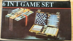 6 IN 1 GAME SET CONTAINS CHESS, CHECKERS, BACKGAMMON, CRIB, DOMINOES, CARDS - Picture 1 of 5