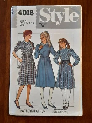 STYLE PATTERN - 4016 GIRL'S DRESS FRONT PANEL SASH PUFF SLEEVES 10-14 UNCUT - Image 1 of 2