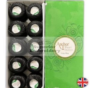 New 10 Black Anchor Pearl Cotton Balls Box. Size 8, 85 Meters each UK Free P&P - Picture 1 of 10