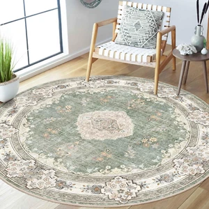 Green round Rug 5Ft,Circle Washable Area Rugs for Bedroom Living Room Bathroom,B - Picture 1 of 7