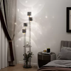 Puluomis Stehlampe mit Regal 3 Flammige Stehleuchte Lampenschirm Fußschalter E14 - Bild 1 von 23