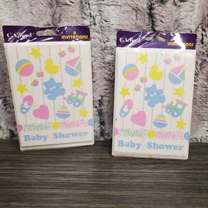 NOS Vtg. Vintage Baby Shower Invitations 16 Pastel Toys Cards Stationary CA Reed - Picture 1 of 5