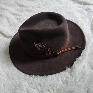Vintage New York Hat Co brown brimmed 100% wool felt hat with feather - Picture 1 of 9