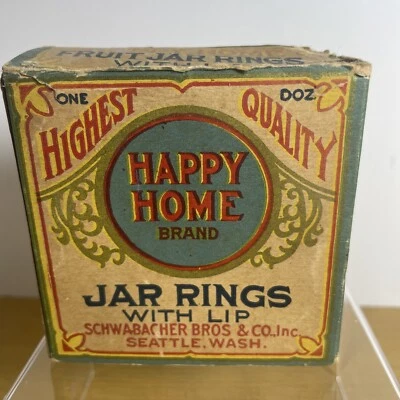Vintage Happy Home Jar Rubbers Seattle Wa Schwacher Brothers Gold Shield brand - Image 1 of 4