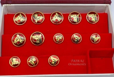 Red enamel horse design 925 Sterling silver handcrafted button set of 13pc btn25 - Image 1 of 4