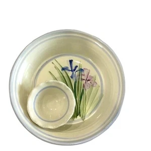 Carl & Eden Warne Serving Dish Studio Pottery Iris Handed Painted Stoneware - Picture 1 of 7