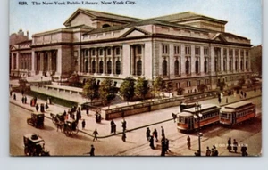 POSTAL BIBLIOTECA PÚBLICA DE NUEVA YORK CON CARROS NUEVA YORK CIUDAD NUEVA YORK - Imagen 1 de 2