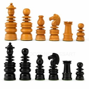 4.2" St. George Staunton Chess Pieces Only in Antiqued Boxwood & Ebony  - Picture 1 of 7