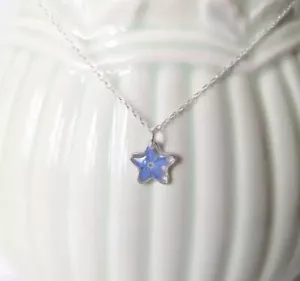 Handmade 925 Sterling Silver Forget Me Not Flower Star Resin Necklace Minimalist - Picture 1 of 6